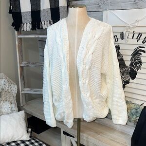 Warm & Cozy large knit soft  White Knit Cardigan